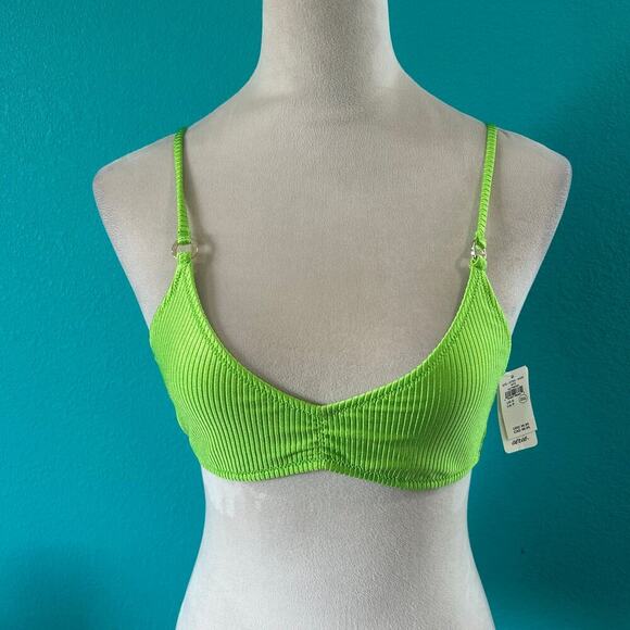NWT Aerie Beach Babe Shine Rib Voop Bikini Top Harlequin Green Swim Beach Size S - Picture 3 of 5